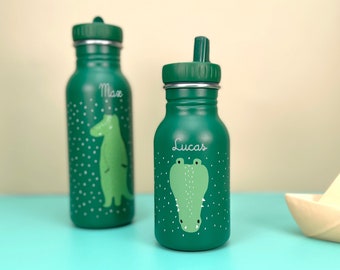 KINDERGARTEN-TRINKFLASCHE mit Namen personalisiert / Trixie / Krokodil / Kindergarten-Flasche / Wasserflasche / Schule / Geschenk Kinder