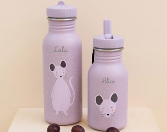 KINDER TRINKFLASCHE mit NAMEN personalisiert / Maus / Kita / Trixie / Kindergarten-Flasche / Wasserflasche / Kindergeschenk