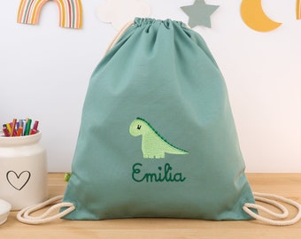 Mint green organic children's gym bag personalized with name