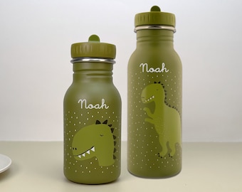 KINDERFLASCHE MIT NAMEN personalisiert aus Edelstahl  / Dino / Trixie / Kindergarten-Flasche / Mädchen / Junge / Schule / Geschenk Kind