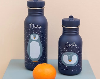 Kinder Wasserflasche/Trinkflasche mit Namen personalisiert aus Edelstahl  / Pinguin / Kindergarten Flasche / Kita Wasserflasche / Geschenk