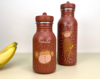 KINDERGARTEN-TRINKFLASCHE mit Namen personalisiert / Trixie / Affe / Kindergarten-Flasche / Wasserflasche / Schule / Geschenk Kinder