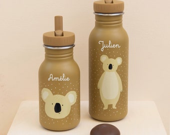 KINDERGARTENFLASCHE MIT NAMEN personalisiert aus Edelstahl / Koala / Kiga-Flasche / Trixie / Mädchen / Junge / Schule / Geschenk Kind