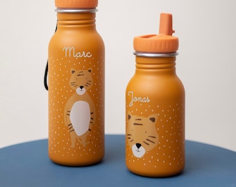 Botella de agua para niños / botella de agua con nombre personalizado hecha de acero inoxidable / tigre / botella de jardín de infantes / botella de agua Kita / regalo