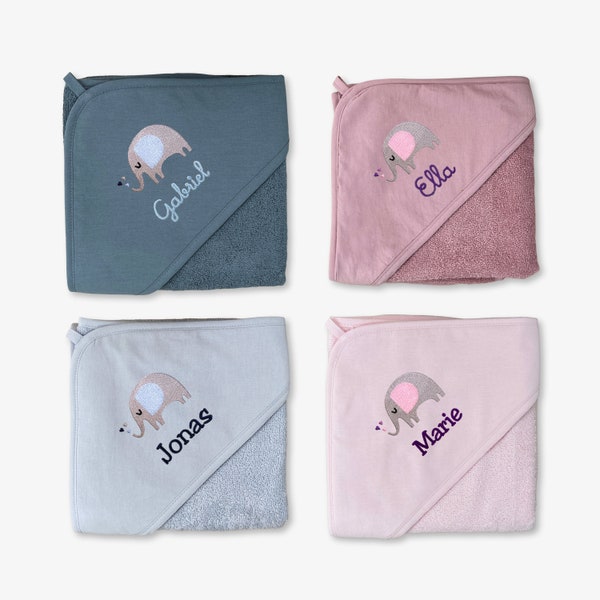 Hooded towel elephants personalized with name / 75 x 75 cm / 100 x 100 cm / baby gift / baby towel / children's gift