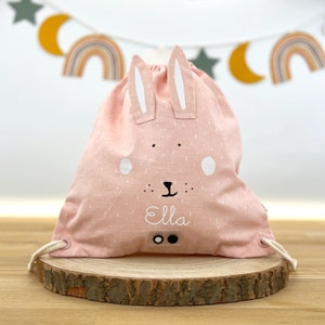 KINDERTURNBEUTEL MIT NAMEN personalisiert / Turnbeutel / Turntasche / Trixie Turnbeutel für Kinder Hase / Polarbär / Fuchs / Affe Bild 1