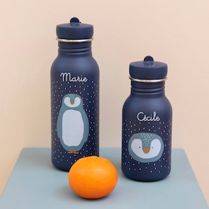 Kinder Wasserflasche/Trinkflasche mit Namen personalisiert aus Edelstahl  / Pinguin / Kindergarten Flasche / Kita Wasserflasche / Geschenk