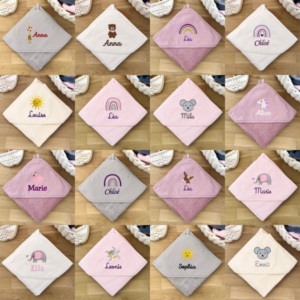 Baby & children's hooded towel for girls with name personalized in pink/purple / 75 x 75 cm / 100 x 100 cm / children's gift / rainbow/unicorn
