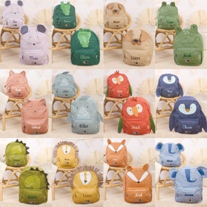Sac à dos enfant personnalisé avec nom BRODÉ | Petit | Grand | Sac à dos garderie | Maternelle | Sac à dos Trixie | 15 motifs animaux | à partir de 2 ans.