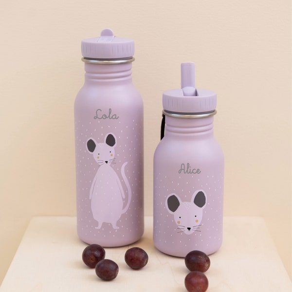 KINDER TRINKFLASCHE mit NAMEN personalisiert / Maus / Kita / Trixie / Kindergarten-Flasche / Wasserflasche / Kindergeschenk