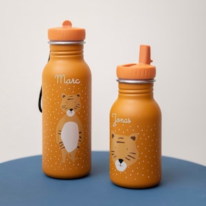 Kinder Wasserflasche/Trinkflasche mit Namen personalisiert aus Edelstahl / Tiger / Kindergarten Flasche / Kita Wasserflasche / Geschenk Tiger