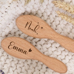 Baby brush / baby hair brush with name engraved for boys and girls made of FSC birch wood and goat hair / baby gift birth