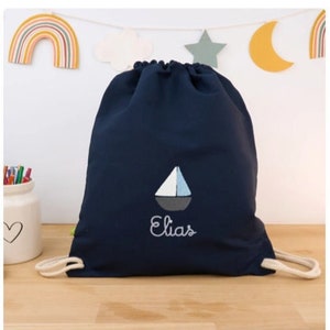 Sac de gym bio bleu marine personnalisé avec nom