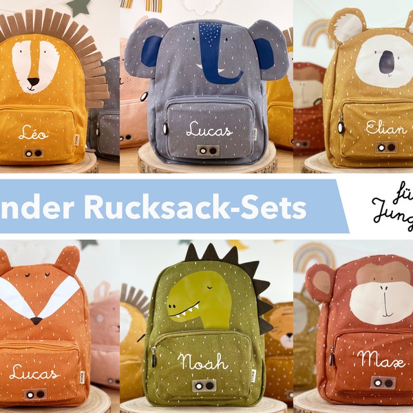 JUNGEN KINDERGARTENRUCKSACK mit NAMEN personalisiert im Set mit Trinkflasche / Kinderrucksack / Trixie Rucksack / Geschenk Kinder