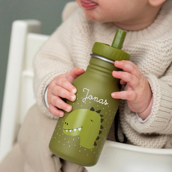 Kinder Trinkflasche mit Namen personalisiert aus Edelstahl Dino / Kindergarten-Flasche / Kita / Schule / Einschulung / Kindergeschenk