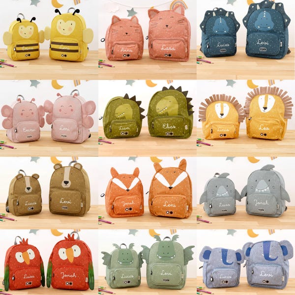 Trixie children's backpack personalized with name / Small/Big / 20 great animal designs / children's gift
