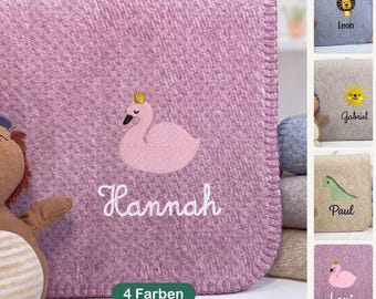 Babydekentje geborduurd met naam en motief, eventueel met datum | Biologisch katoen 75 x 100 cm | 81 motieven | Geboorte, doop