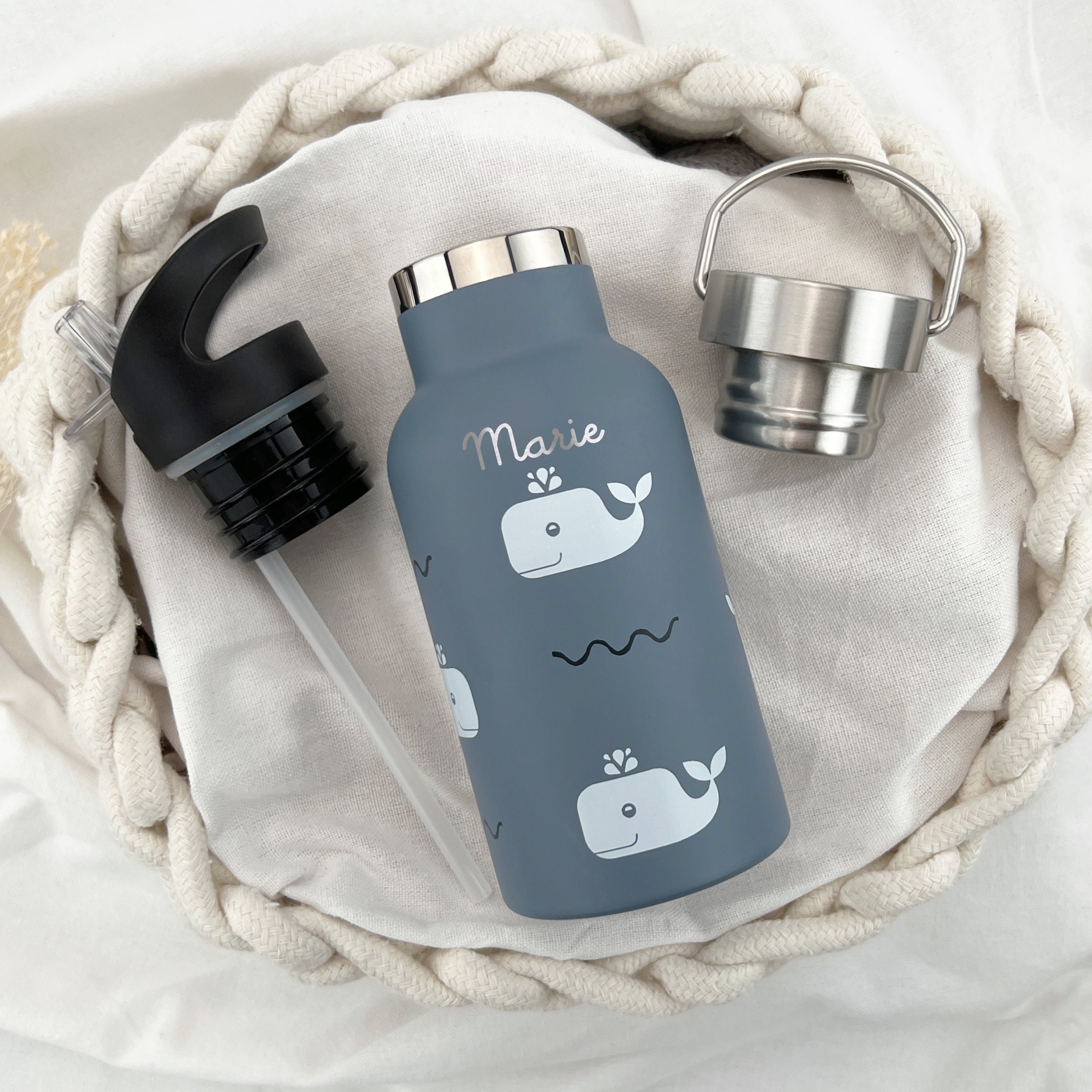 Personalisiert Trinkflasche Für Mädchen – Mit Namen Lilli & Einhorn-Motiv, 500 Ml Alu, Inkl. 2 Verschlüsse