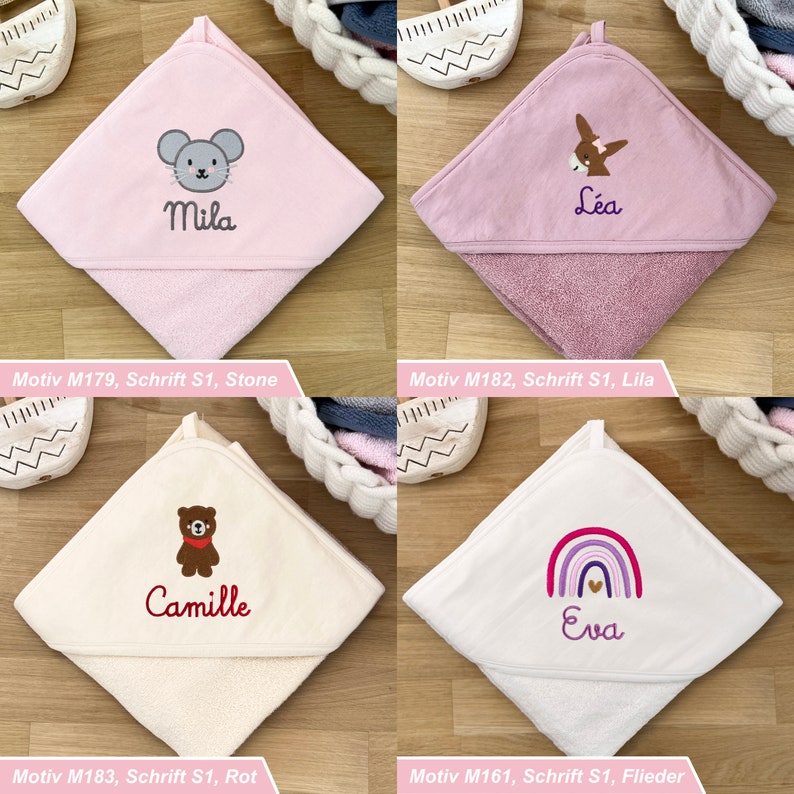Baby and children's hooded towel for boys and girls with name personalized in blue/pink/white/green/75 x 75 cm/100 x 100 cm/children's gift image 9