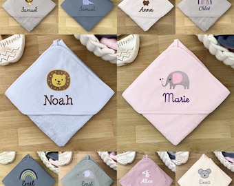 Asciugamano con cappuccio per neonati e bambini per ragazze e ragazzi con nome/motivo personalizzato in blu/rosa/bianco/verde/75 x 75 cm/100 x 100 cm/regalo