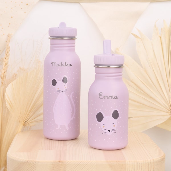 Kinder Trinkflasche mit Namen personalisiert aus Edelstahl  / Flamingo / Kita / Trixie / Kindergarten-Flasche / Wasserflasche / Mädchen