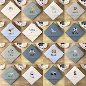 Baby & Children&#39;s Hooded Towel for Boys with Name Personalized in Blue/Green / 75 x 75 cm / 100 x 100 cm / Children&#39;s Gift / Gift for Birth