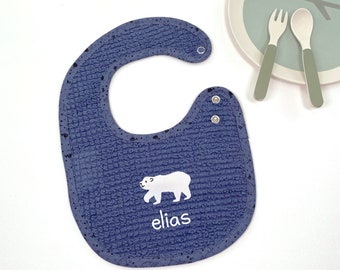 Organic baby bib with name embroidered in dark blue / baby gift / birth gift / baby shower / organic cotton / personalized