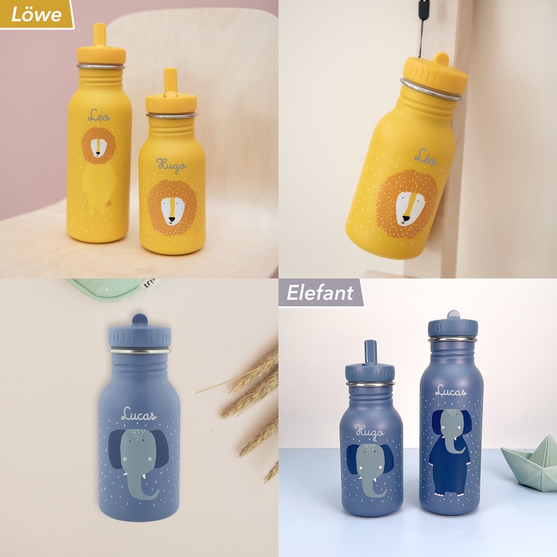 Bouteille deau pour enfants / bouteille deau avec nom personnalisé en acier inoxydable / tigre / bouteille de jardin denfants / bouteille deau Kita / cadeau image 6