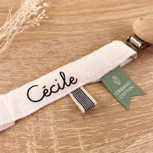 Organic PACIFIER STRAP / PACIFIER NECKLACE PERSONALIZED WITH NAME / Baby Gift / Organic Cotton / Gift for Birth / Young Girls