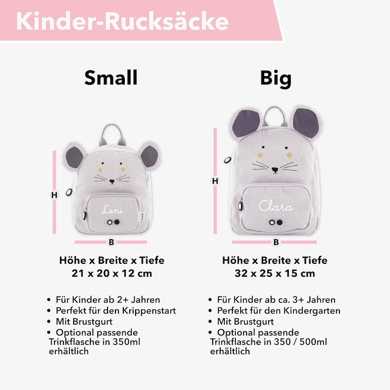 Trixie Kinderrucksack mit Namen personalisiert / Small/Big / 20 Tolle Tiermotive / Kindergeschenk Bild 3