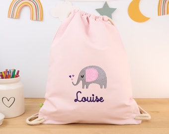 Pink organic children's gym bag personalized with name