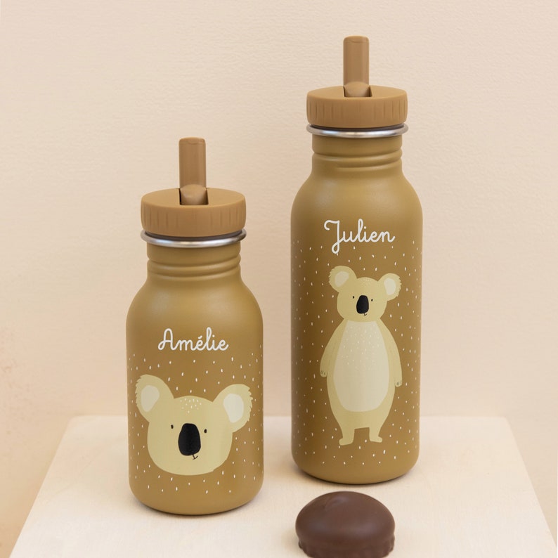 KINDERGARTENFLASCHE MIT NAMEN personalisiert aus Edelstahl / Koala / Kiga-Flasche / Trixie / Mädchen / Junge / Schule / Geschenk Kind Koala