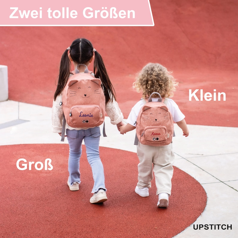 Kinderrucksack personalisiert mit Namen Klein Groß Kita Rucksack Trixie Rucksack Kindergarten Tiermotive Katze ab 2 Jahren zdjęcie 2