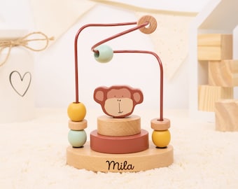 Personalized wooden toy engraved with name, baby gift with name, boy, girl, motor skills bow personalized