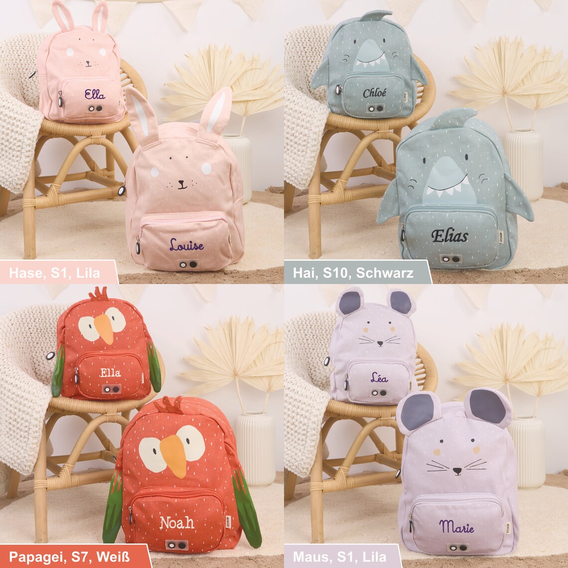 Tier Rucksack Kinder Kinderrucksack Personalisiert Mit Namen | Klein | Groß | Kita Rucksack ...