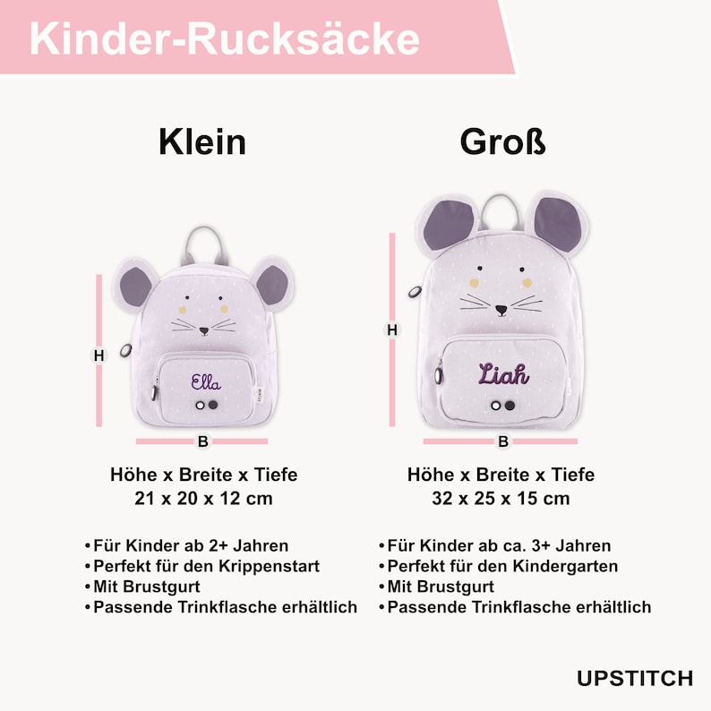 Kinderrucksack personalisiert mit Namen Klein Groß Kita Rucksack Trixie Rucksack Kindergarten Tiermotive Katze ab 2 Jahren zdjęcie 9