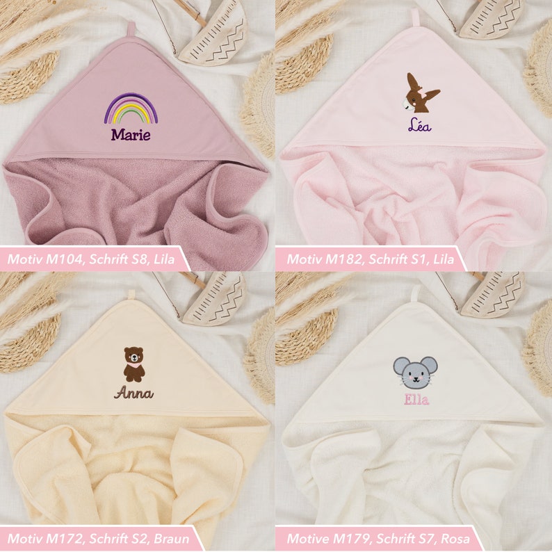 Baby and children's hooded towel for boys and girls embroidered with name personalized / 75 x 75 cm/100 x 100 cm / animals / rainbow image 9