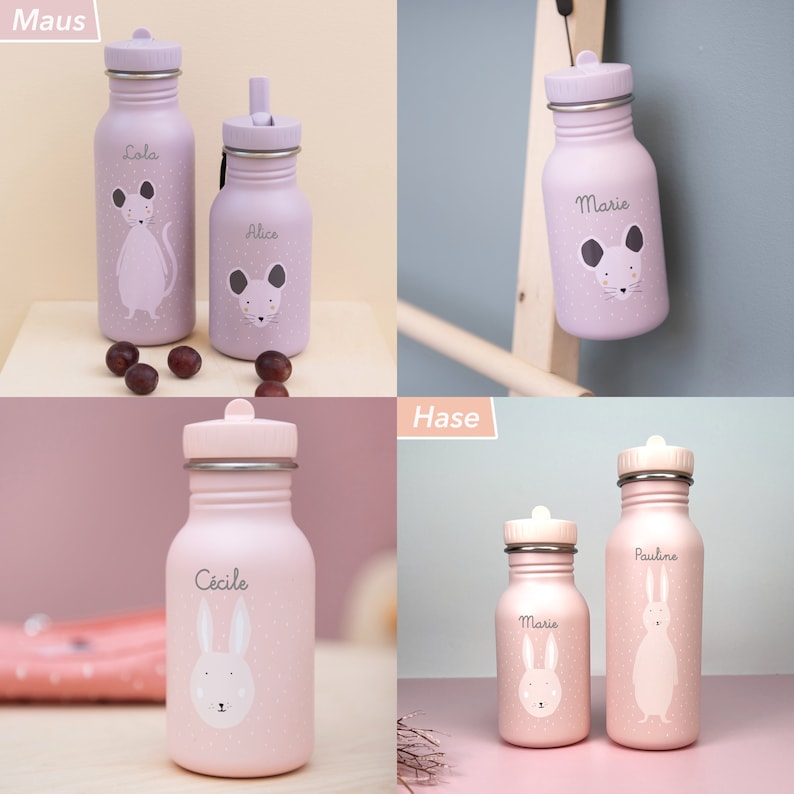 Kinder Trinkflasche mit Namen personalisiert aus Edelstahl / Kita / Trixie / Kindergarten-Flasche / Wasserflasche / Schule / Kindergeschenk Bild 3