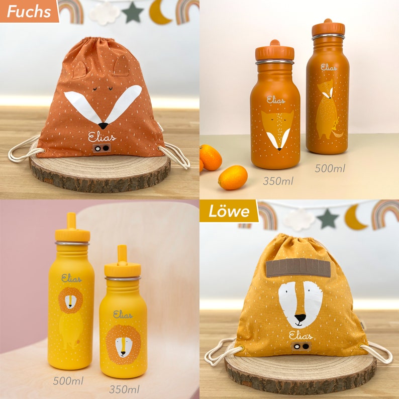 SACS DE GYM POUR ENFANTS personnalisés AVEC NOM individuellement ou en ensemble avec gourde pour enfants en deux tailles / motifs : lapin, lion, éléphant etc. image 4