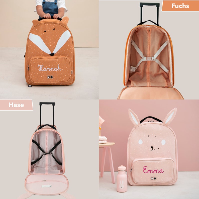 Children's trolley / children's travel trolley / suitcase with names personalized by Trixie / rabbit, lion, fox image 6