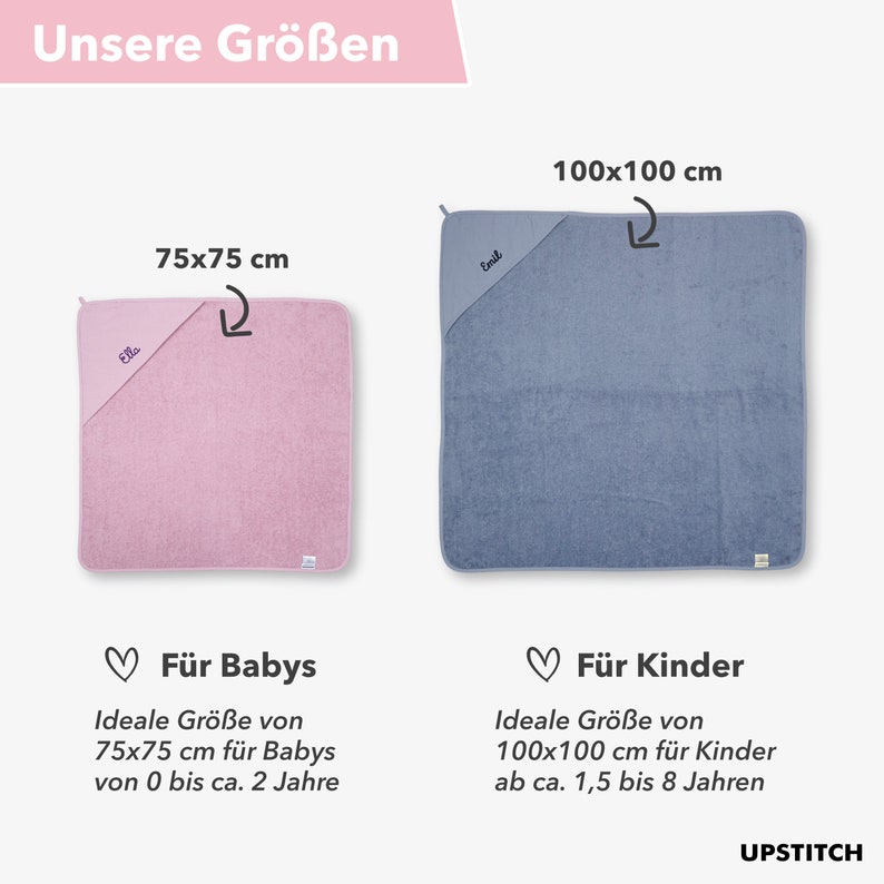 Baby und Kinder-Kapuzenhandtuch für Jungen und Mädchen mit Namen personalisiert in 75x75cm und 100x100cm / Kindergeschenk / Babygeschenk Bild 10