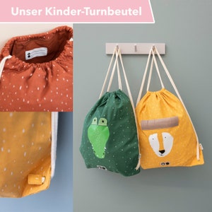 KINDERTURNBEUTEL personalisiert MIT NAMEN einzeln oder als Set mit Kinder-Trinkflasche in zwei Größen / Motive: Hase, Löwe, Elefant etc. Bild 7