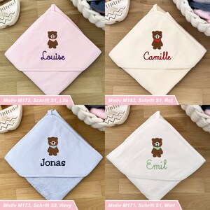 Baby und Kinder Kapuzenhandtuch mit Teddy und Namen personalisiert in Weiß/Rosa/Blau/ 75x75cm / 100x100cm / Babyhandtuch / Kindergeschenk Bild 6