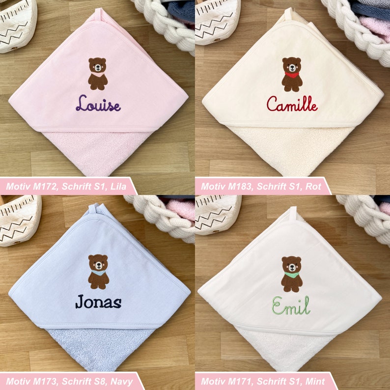 Baby und Kinder Kapuzenhandtuch mit Teddy und Namen personalisiert in Weiß/Rosa/Blau/ 75x75cm / 100x100cm / Babyhandtuch / Kindergeschenk Bild 6