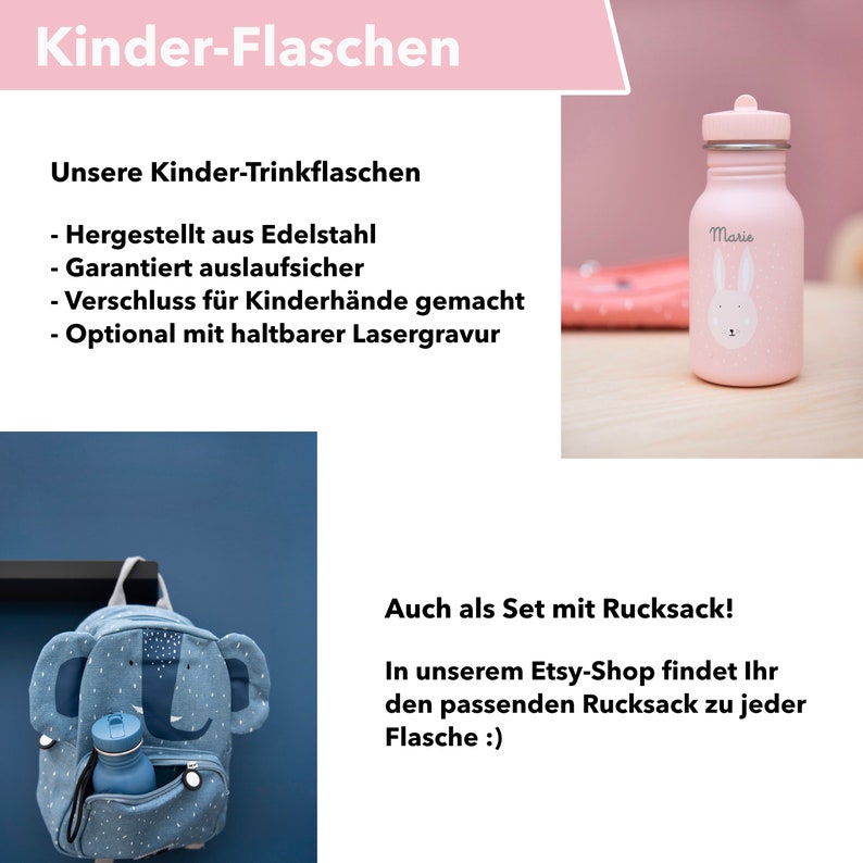 Kinder Trinkflasche mit Namen personalisiert aus Edelstahl / Kita / Trixie / Kindergarten-Flasche / Wasserflasche / Schule / Kindergeschenk Bild 2