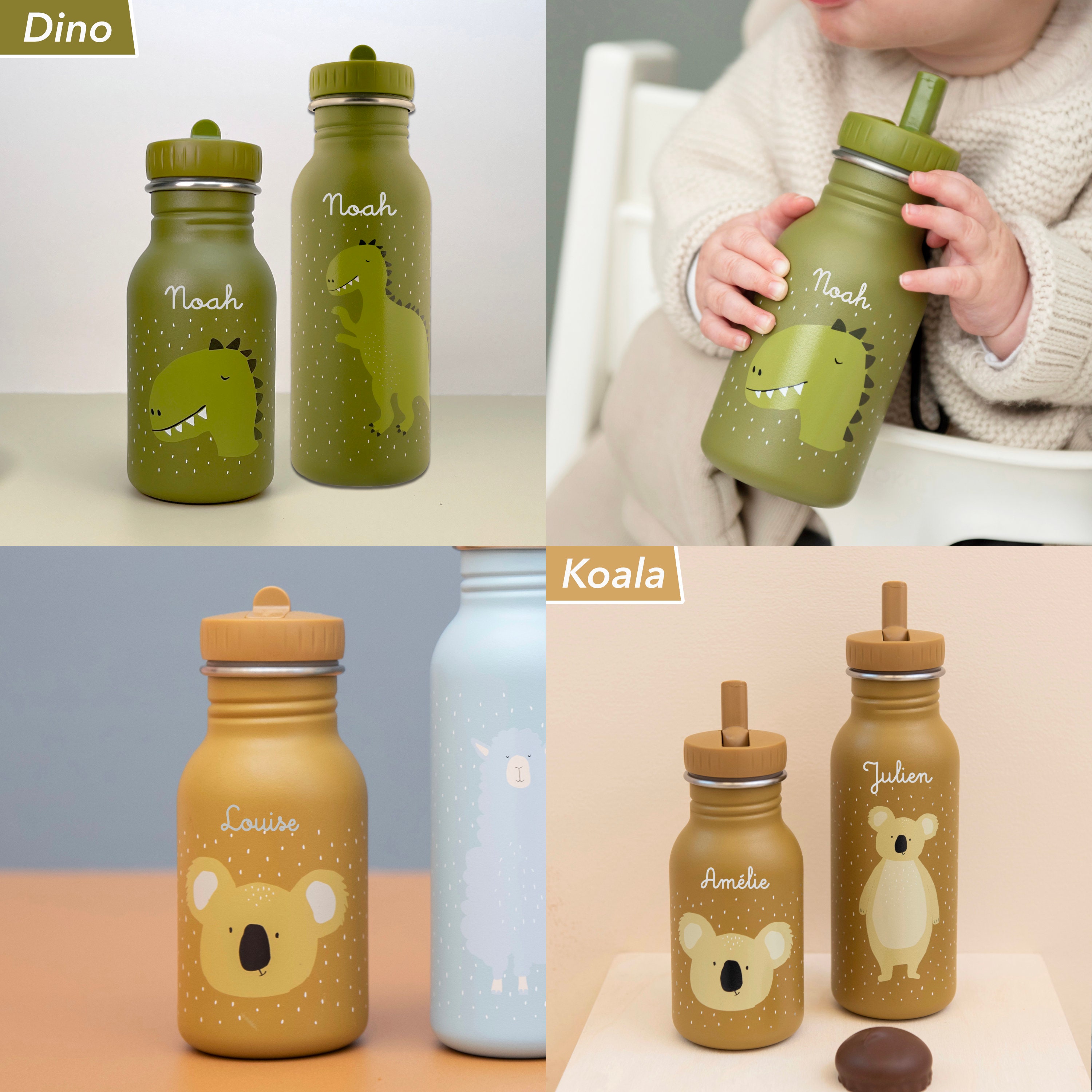 Elefantasie Personalisierte Edelstahl-Trinkflasche 500 Ml – Mit Strohhalm – Dino-Motiv – Ultraleicht & Auslaufsicher Für Kinder Ab 4 Jahren