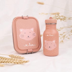 Boîte à goûter et biberon personnalisés avec nom | Cadeau Kitastart | Kit de démarrage pour l'école maternelle | Acier inoxydable |