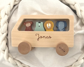 Wooden car engraved with name / children's wooden toy bus personalized with desired name / children's gift / baby gift