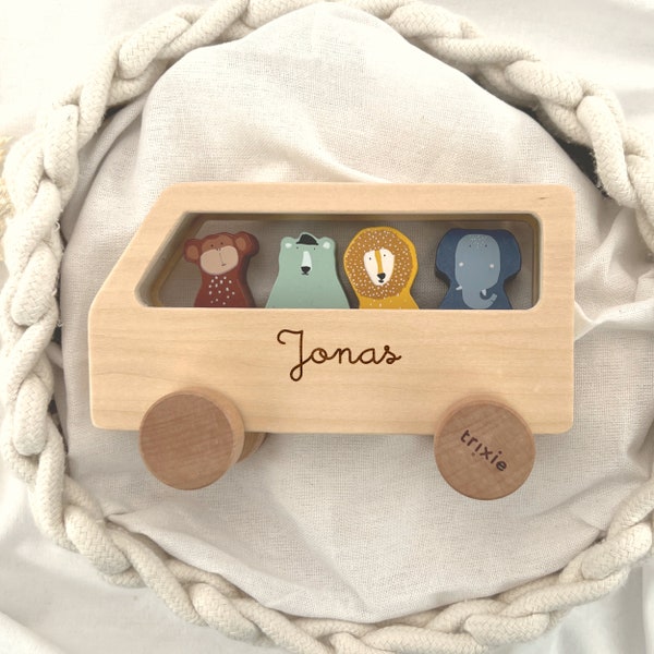 Holz-Auto mit Namen graviert / Kinder Holzspielzeug Bus personalisiert mit Wunschnamen / Kindergeschenk / Geschenk Baby