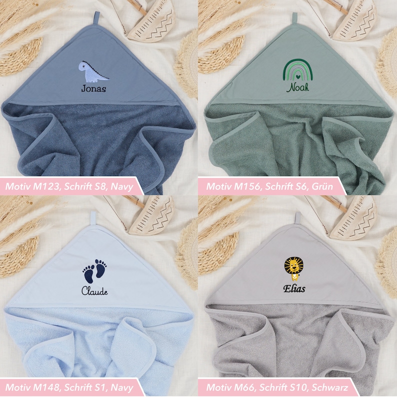 Baby and children's hooded towel for boys and girls embroidered with name personalized / 75 x 75 cm/100 x 100 cm / animals / rainbow image 8